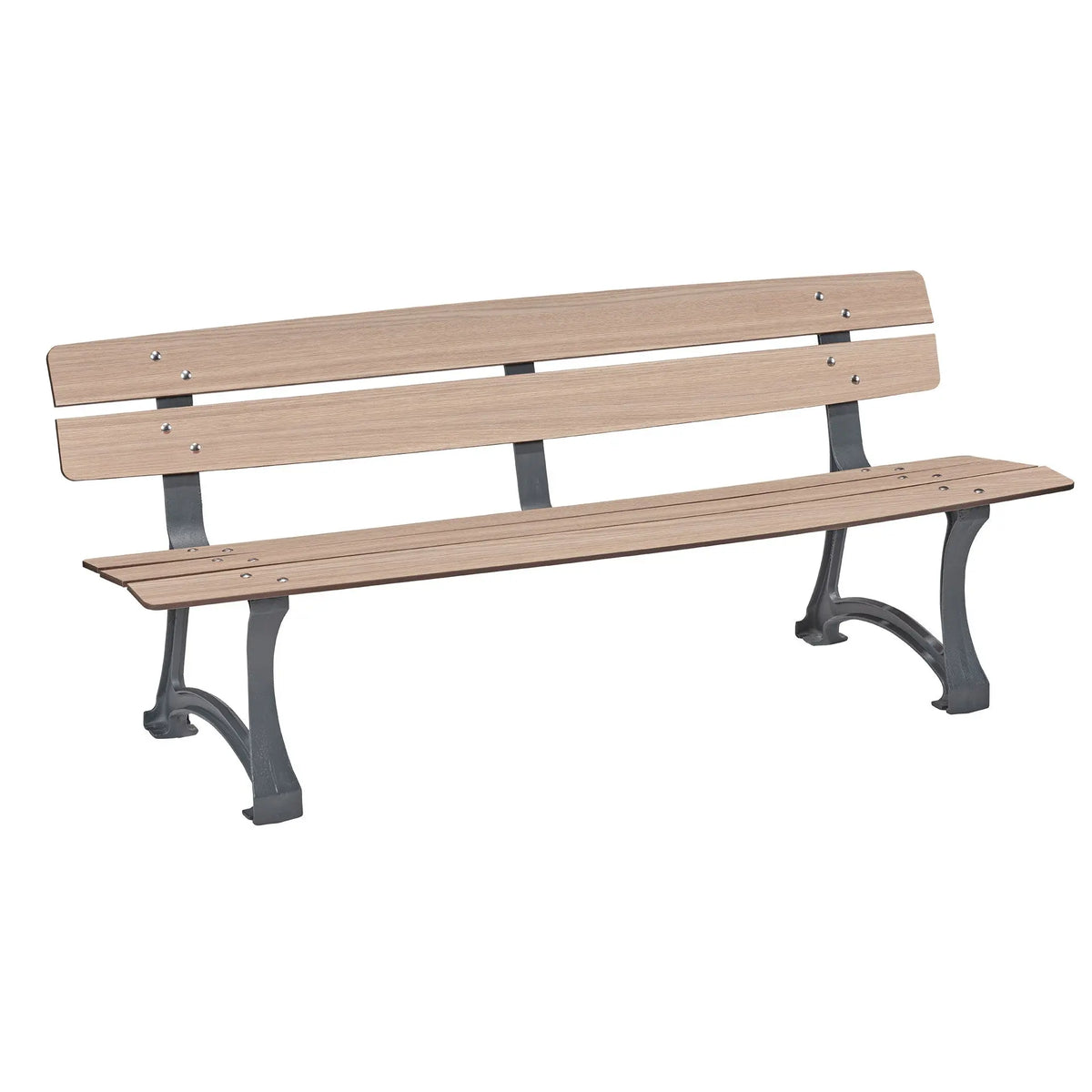 Banc Prague 3 places pieds fonte, lames compact chêne clair et accoudoirs
