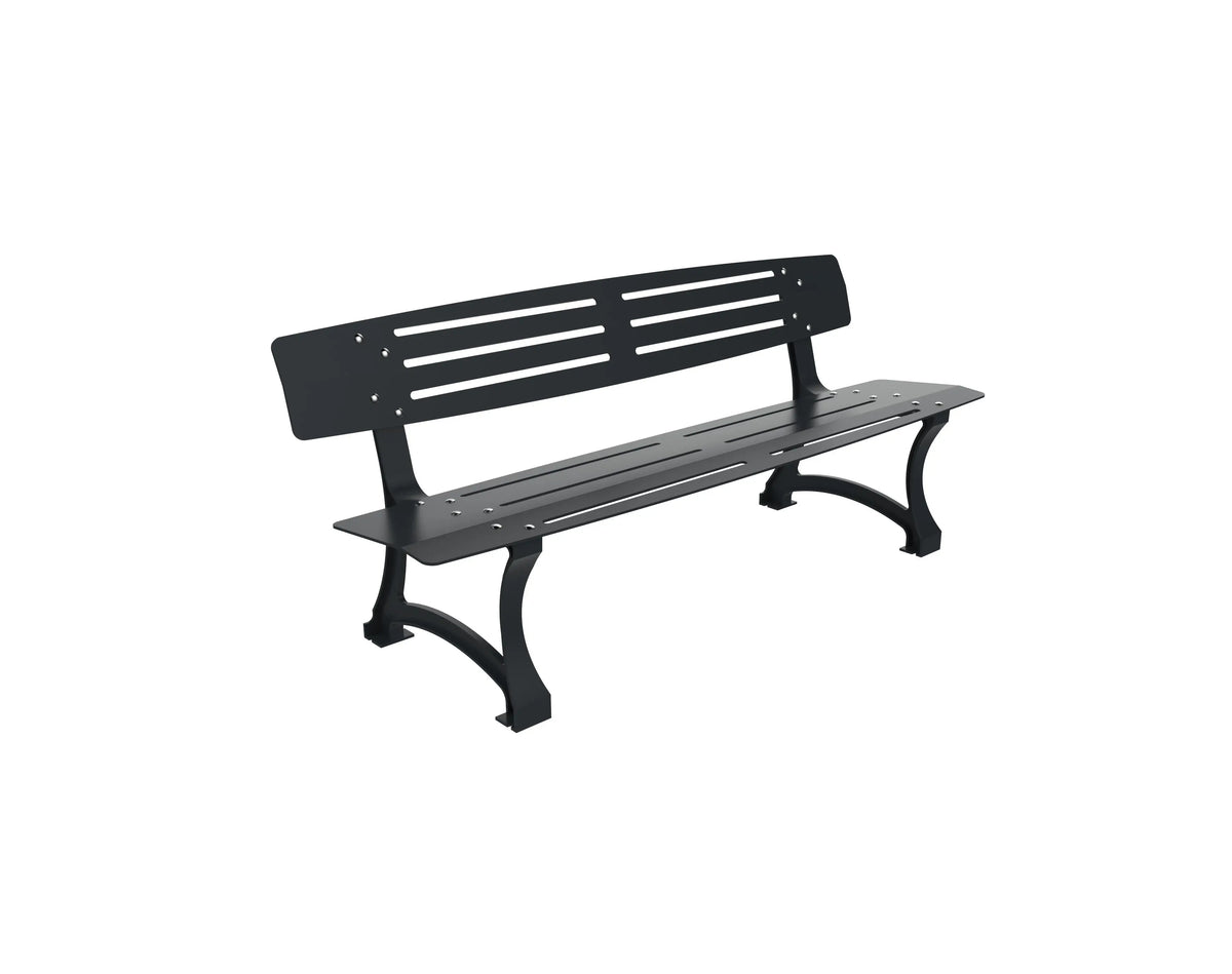 Banc Prague 3 places tout métal, pieds fonte et acier ajouré gris anthracite