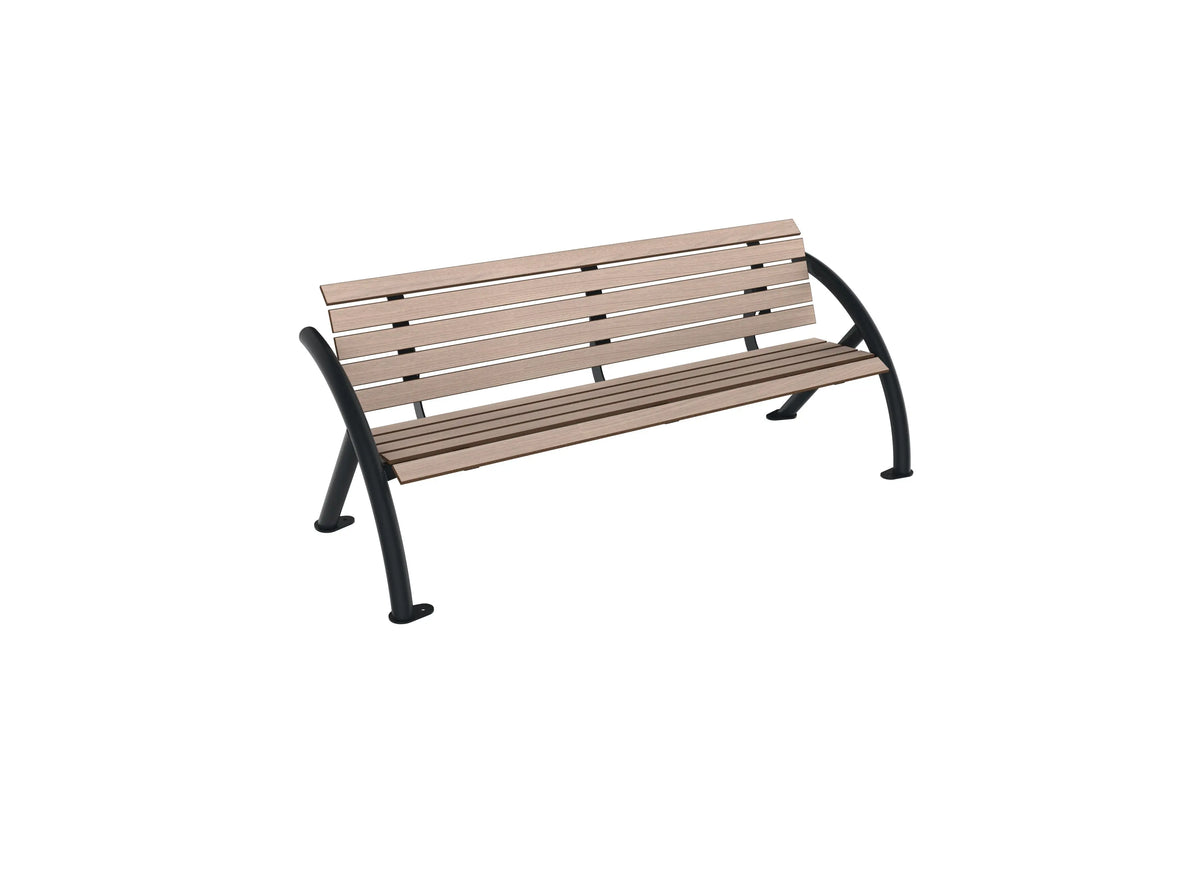 Banc Sydney 3 places à accoudoirs, lames compact chêne clair et châssis gris anthracite