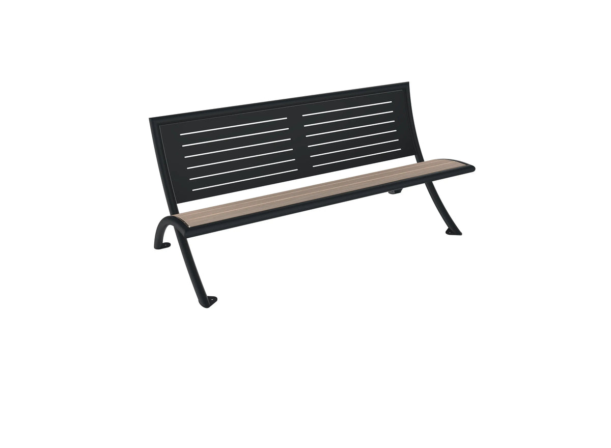 Banc Venise 1,80 m à assise lames chêne clair et dossier en métal ajouré gris RAL 7016