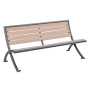 Banc Venise 3 places, assise inclinée et dossier à lames compact HPL chêne clair, tube rond anthracite