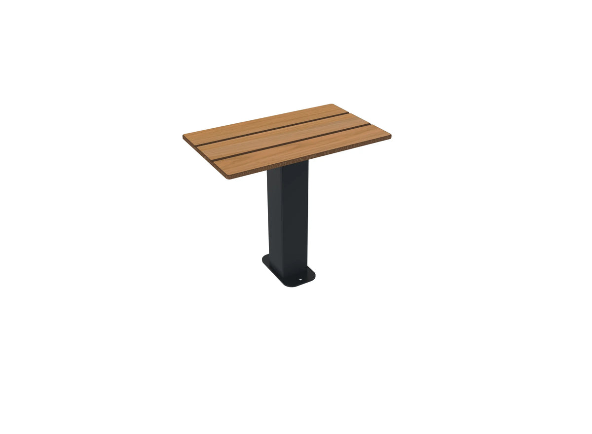 Tabouret urbain Cancale Buton aspect teck, compact haute pression et acier RAL 7016