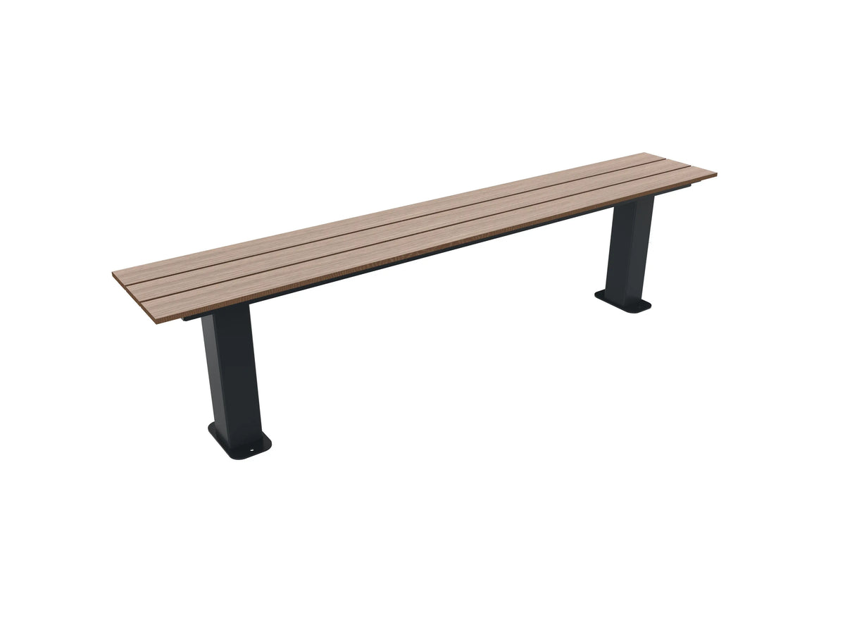Banquette Cancale 3 places en compact HPL effet lames chêne clair sur pieds carrés anthracite