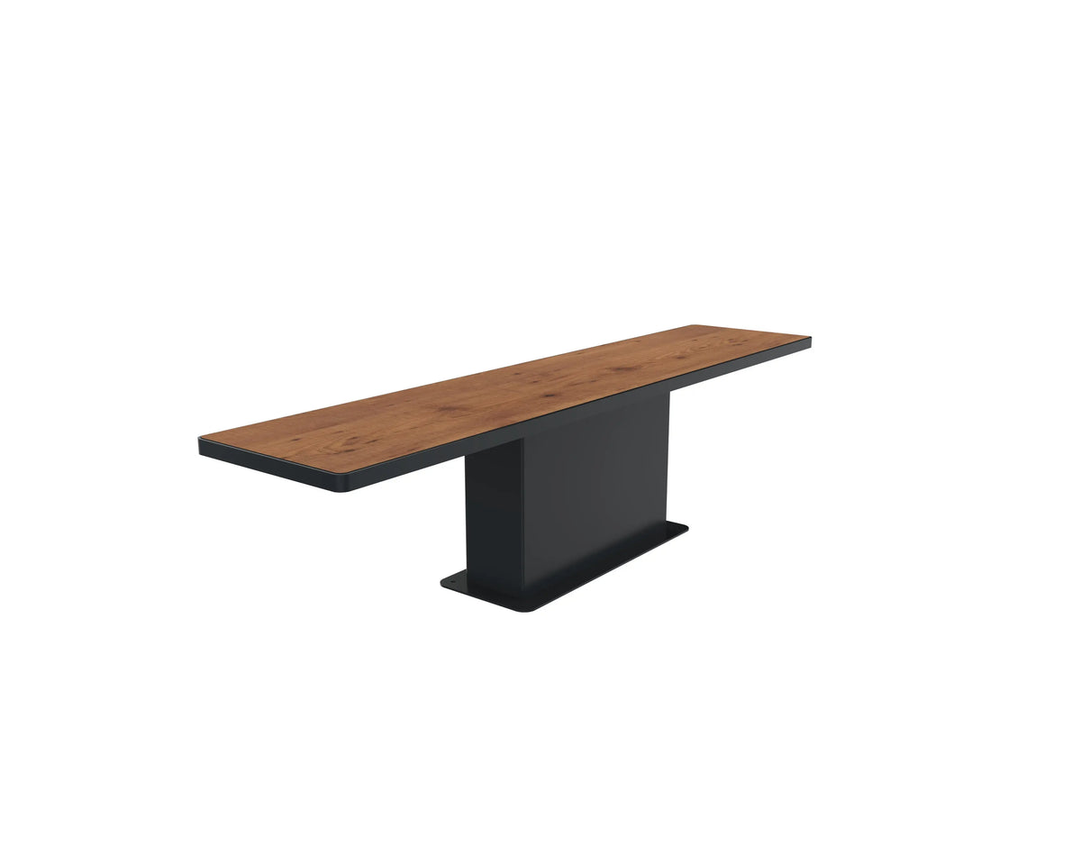 Banquette urbaine Louxor assise compact pin tyrol avec cerclage fin