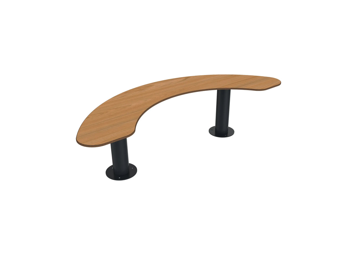 Assise courbe Madrid 3 places, compact plein aspect teck sur acier anthracite