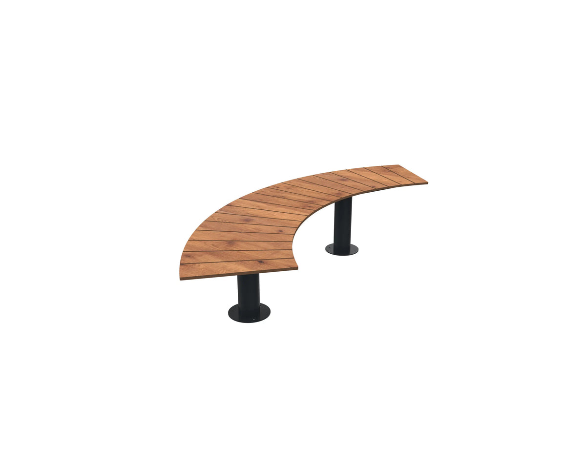 Banquette ondulée Madrid en compact aspect pin tyrol, structure acier RAL 7016