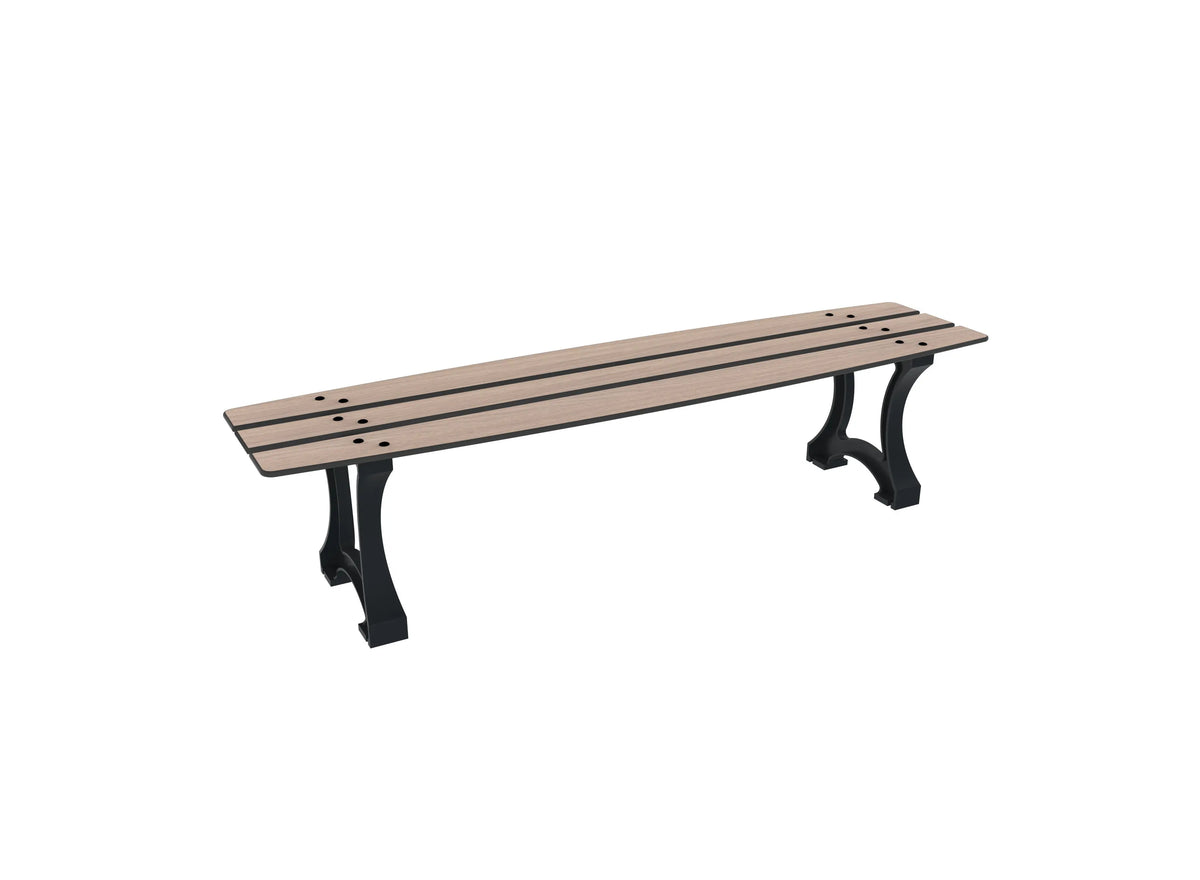 Banquette Prague 3 places pieds fonte, lames arrondies compact aspect chêne clair