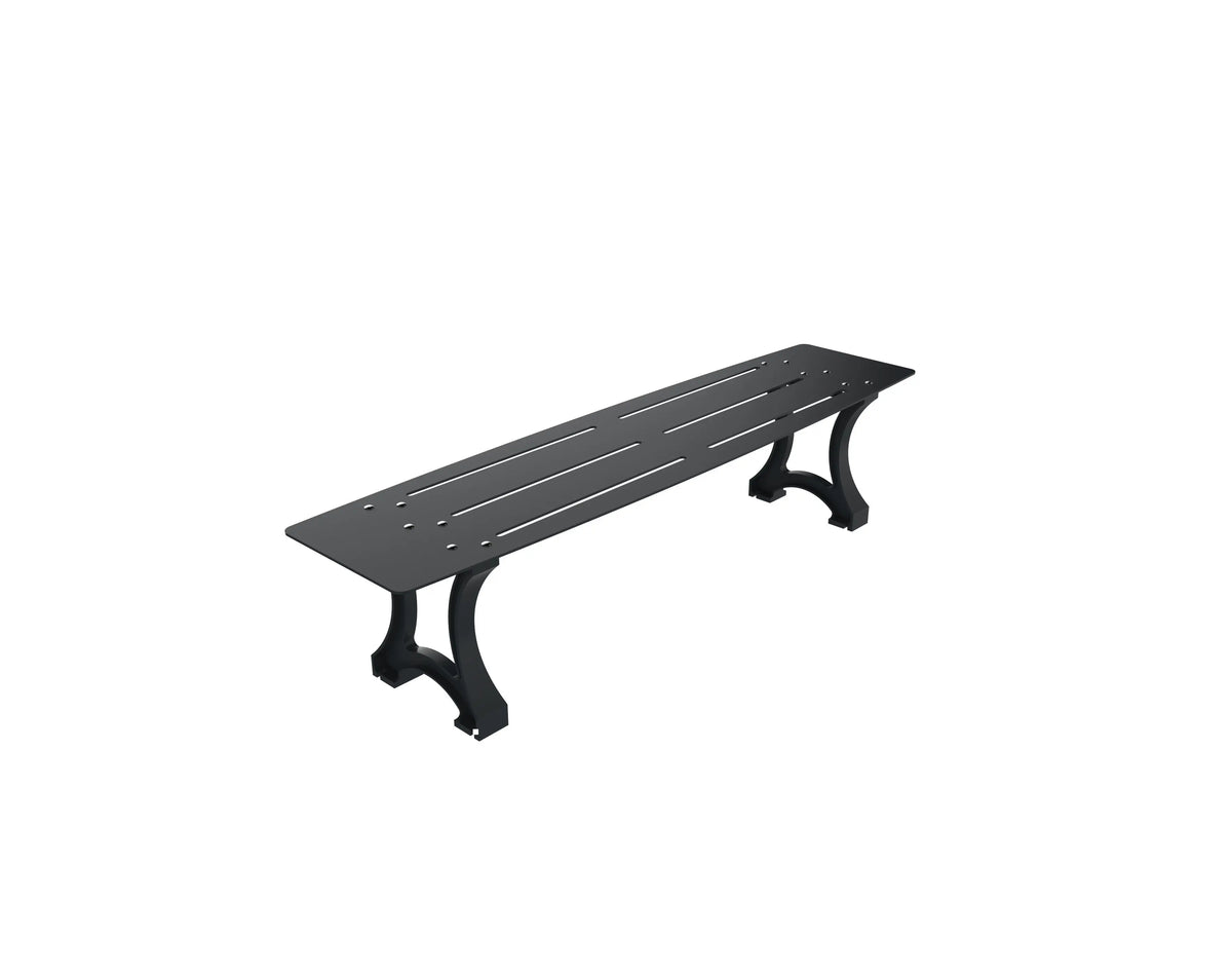 Banquette Prague 3 places en acier ajouré sur pieds fonte anthracite RAL 7016