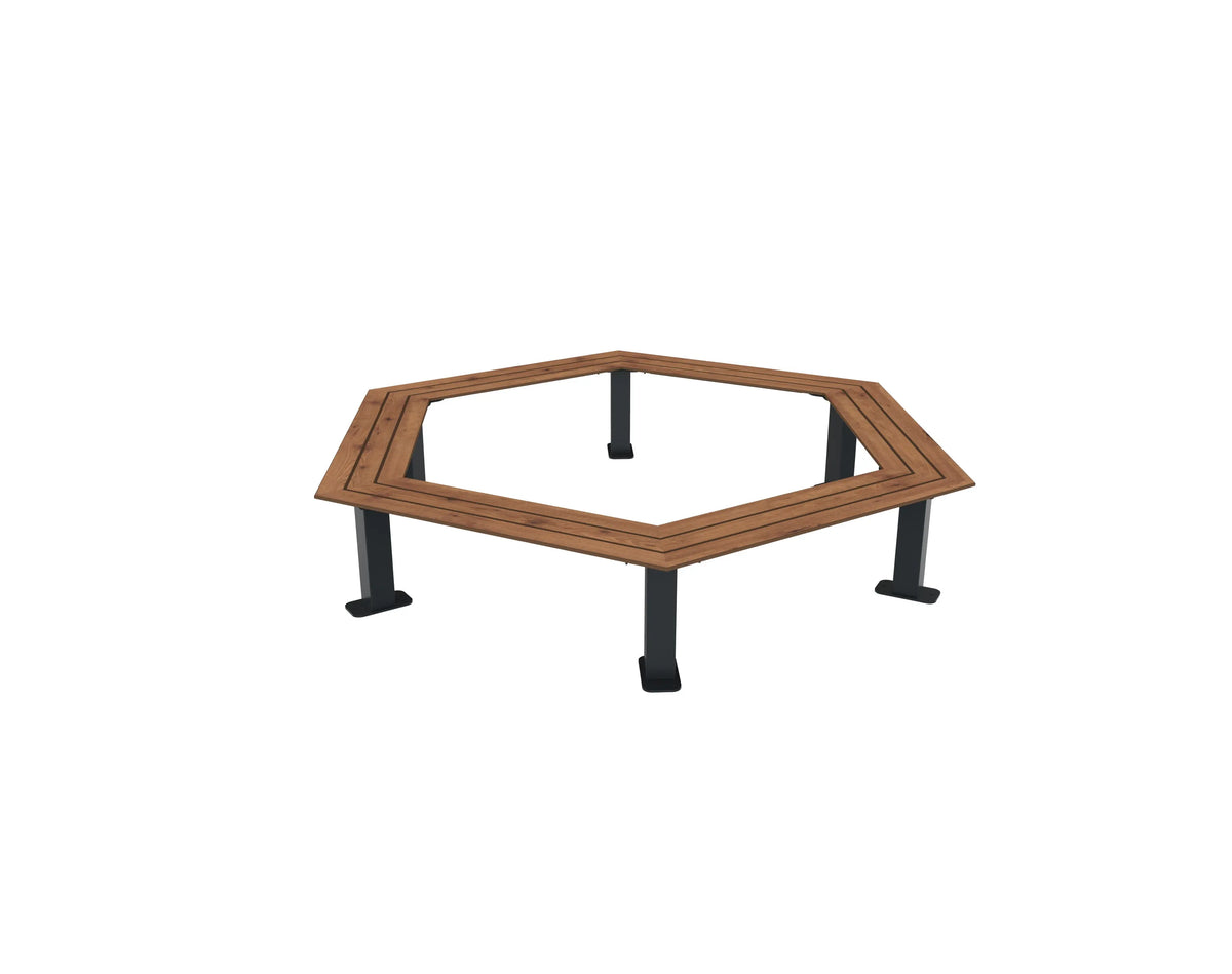 Assise Madrid autour d'un tronc, compact aspect teck et acier anthracite