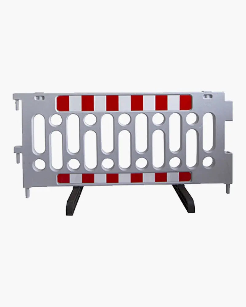 Barrière de police en polypropylène gris 2 m avec pieds intégrés rotatifs