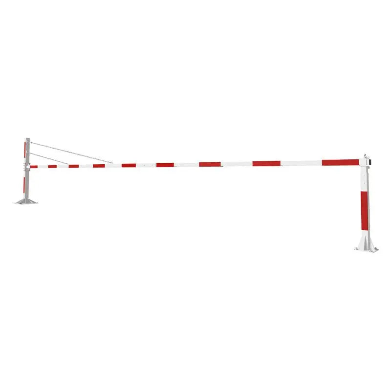 Barrière universelle tournante XL en acier laqué blanc avec lisse aluminium et bandes rouges rétroréfléchissantes