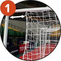 Buts de futsal 3 × 2 m aluminium Ø 80 mm, mobiles et repliables, avec ancrages