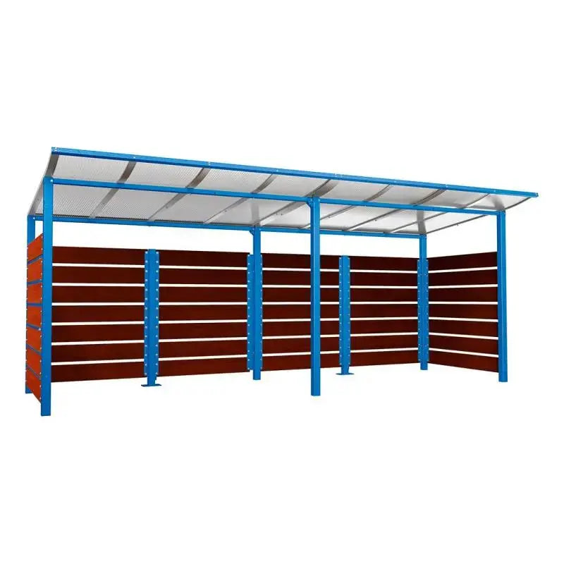 Abri conteneurs modulo-Bleu-2000 mm-bois lasuré Acajou-5000 mm