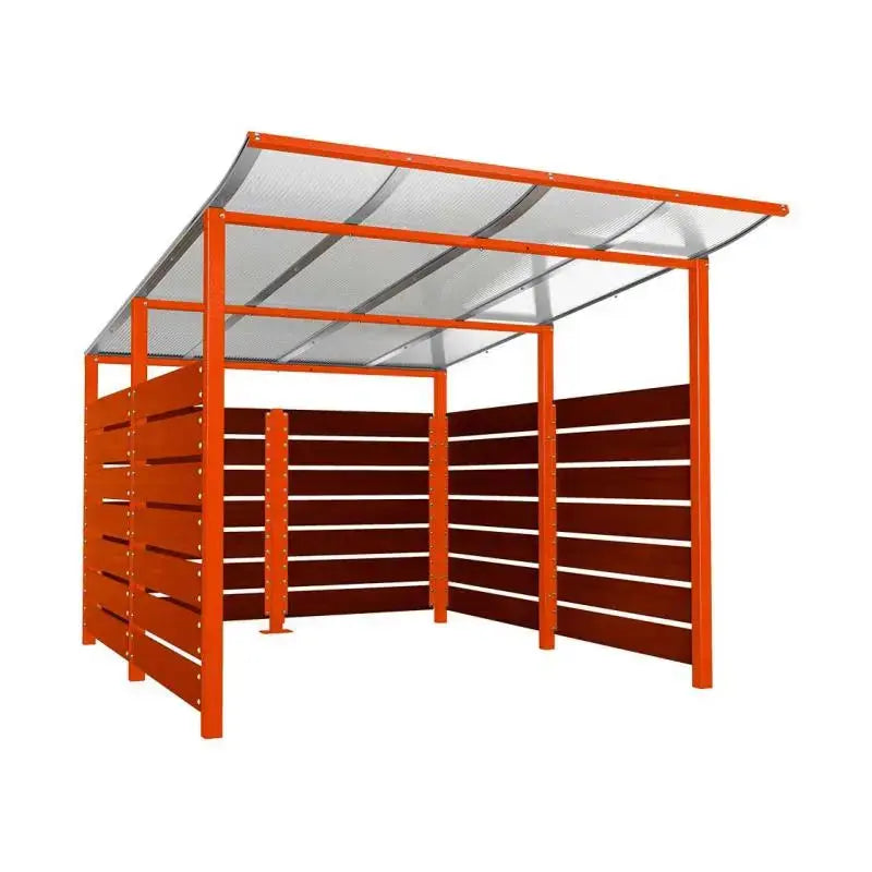Abri conteneurs modulo-Rouge-3400 mm-bois lasuré Acajou-2500 mm