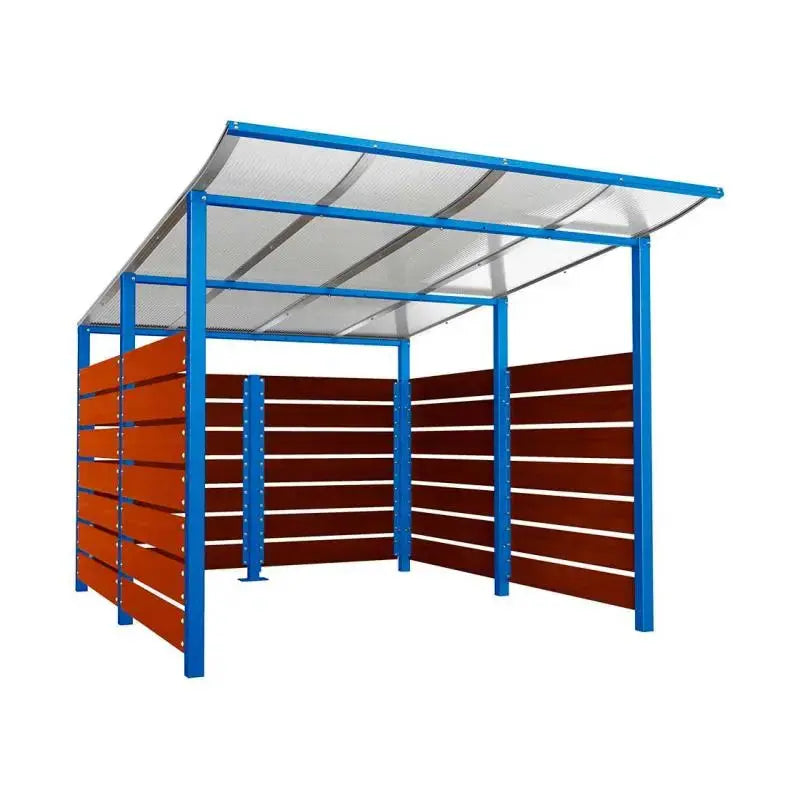 Abri conteneurs modulo-Bleu-3400 mm-bois lasuré Acajou-2500 mm