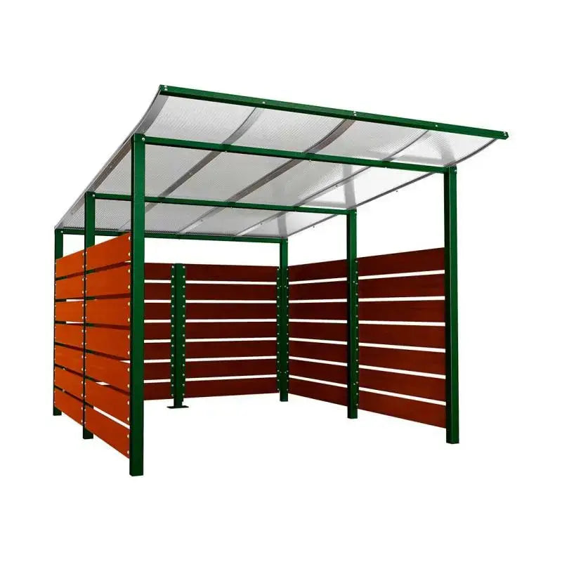 Abri conteneurs modulo-Vert-3400 mm-bois lasuré Acajou-2500 mm
