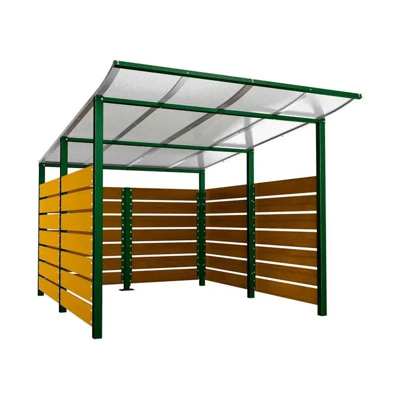 Abri conteneurs modulo-Vert-3400 mm-bois lasuré Chêne clair-2500 mm