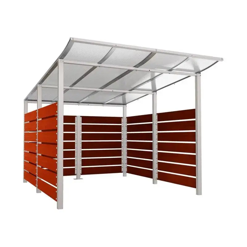 Abri conteneurs modulo-Gris clair-3400 mm-bois lasuré Acajou-2500 mm