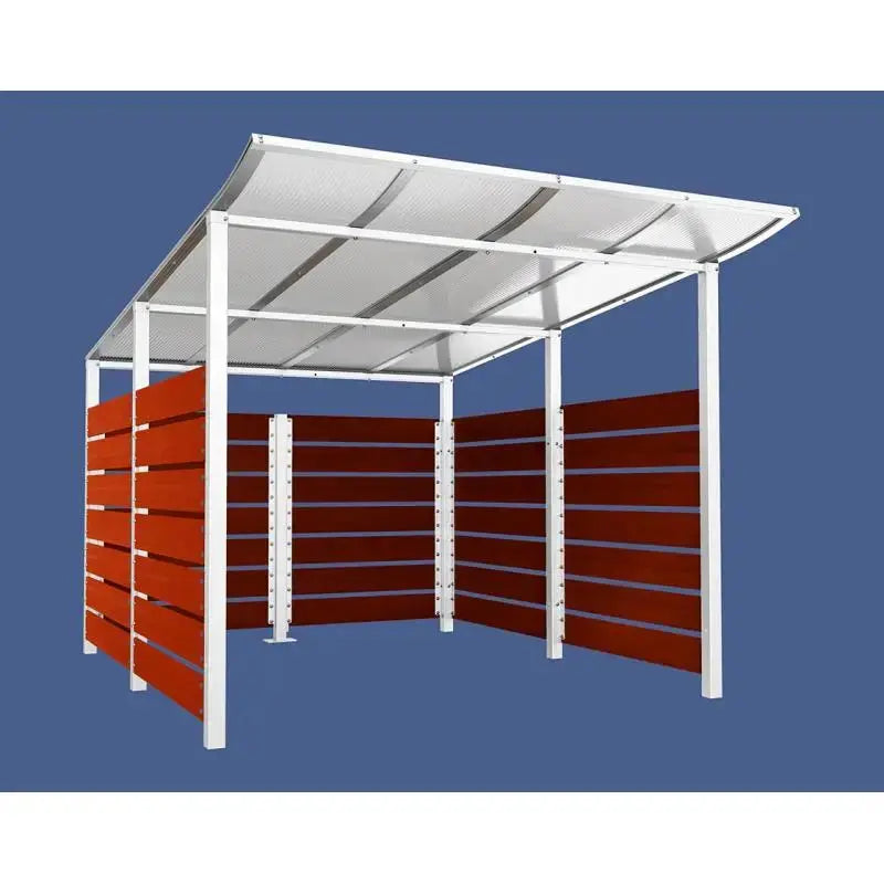 Abri conteneurs modulo-Blanc-3400 mm-bois lasuré Acajou-2500 mm
