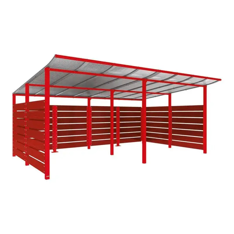 Abri conteneurs modulo-Rouge-3400 mm-bois lasuré Acajou-5000 mm