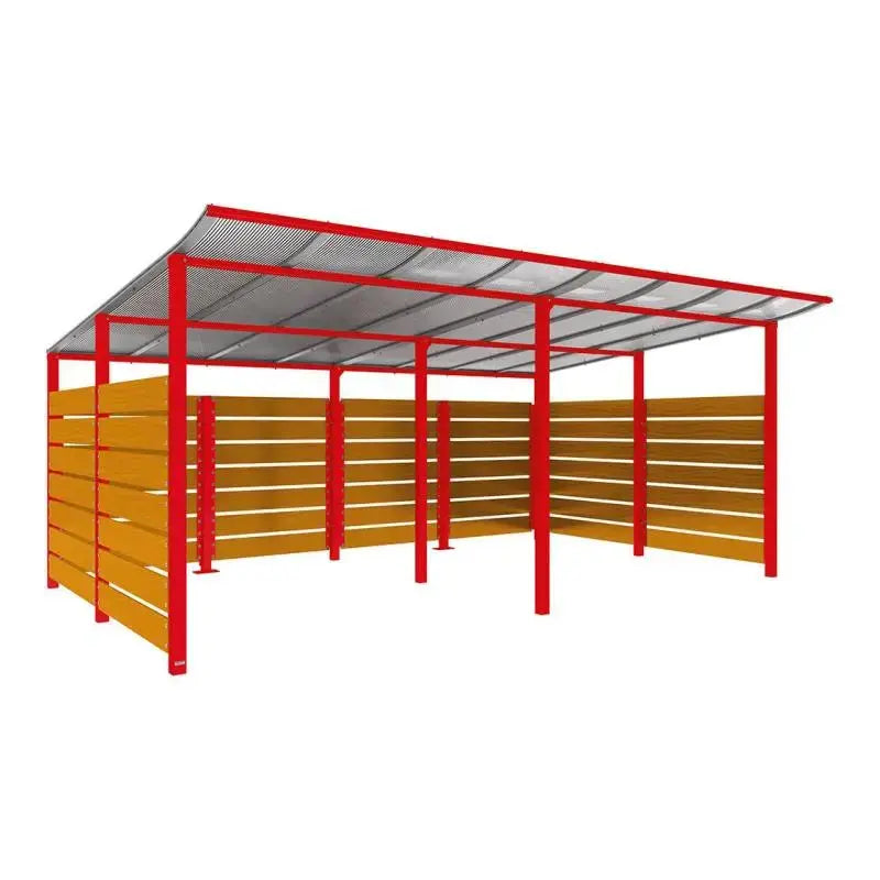 Abri conteneurs modulo-Rouge-3400 mm-bois lasuré Chêne clair-5000 mm