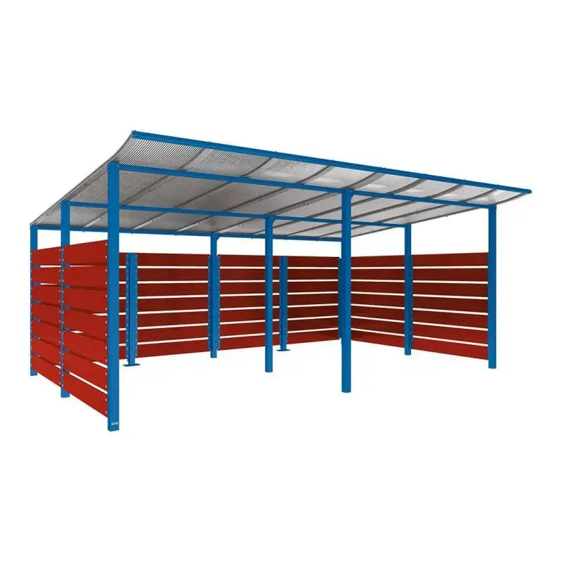 Abri conteneurs modulo-Bleu-3400 mm-bois lasuré Acajou-5000 mm