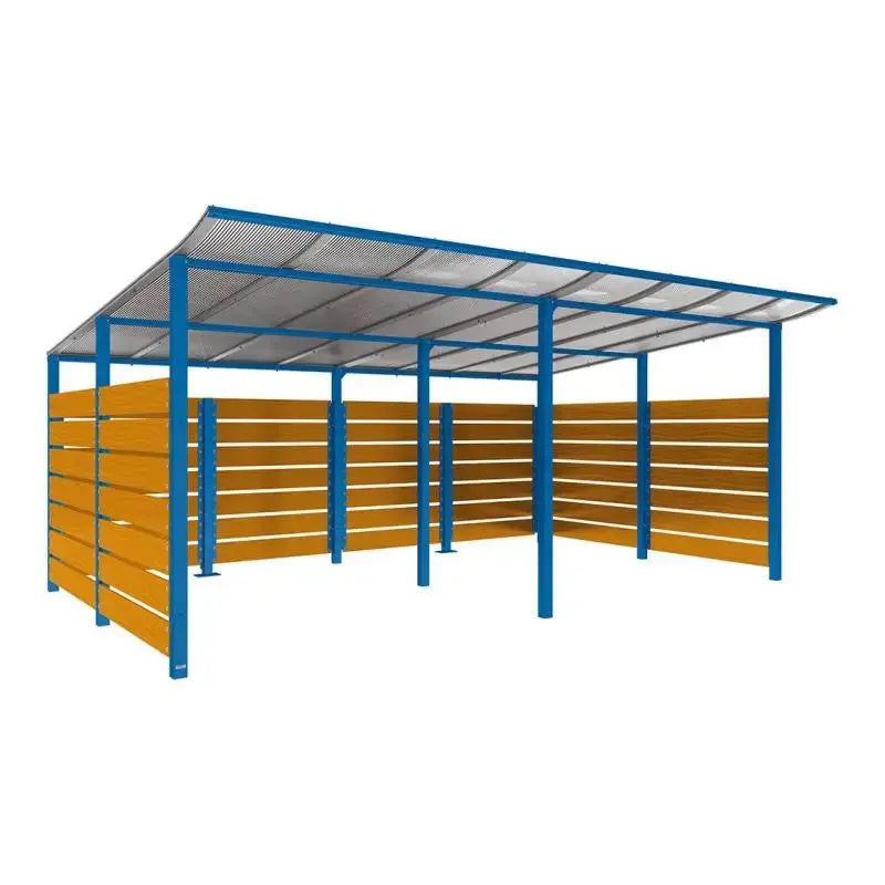 Abri conteneurs modulo-Bleu-3400 mm-bois lasuré Chêne clair-5000 mm