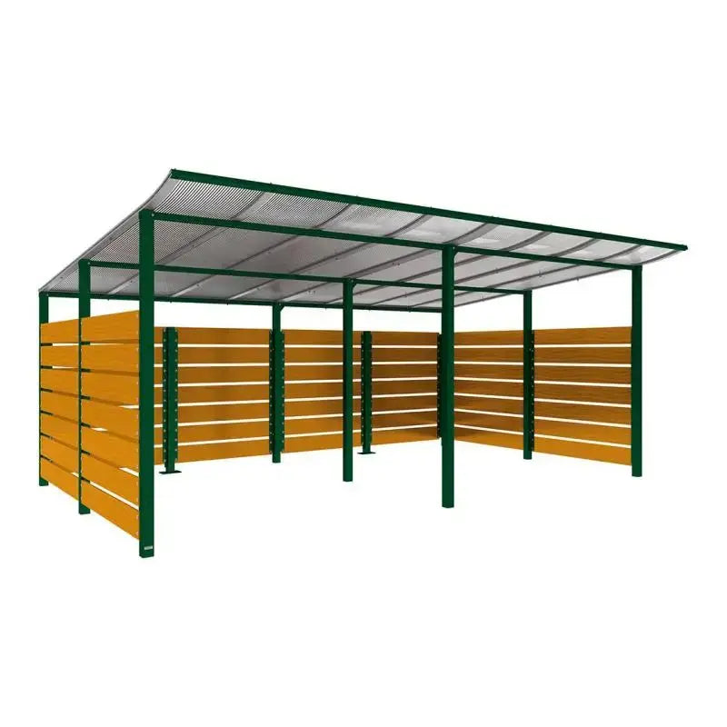 Abri conteneurs modulo-Vert-3400 mm-bois lasuré Chêne clair-5000 mm