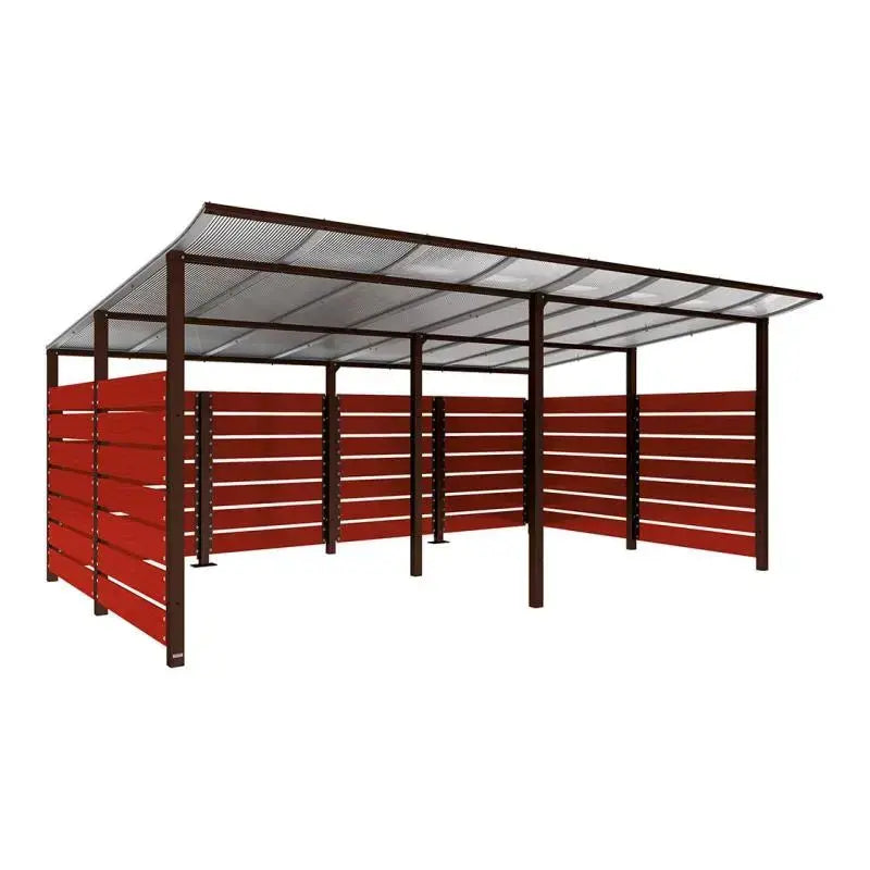 Abri conteneurs modulo-Marron-3400 mm-bois lasuré Acajou-5000 mm