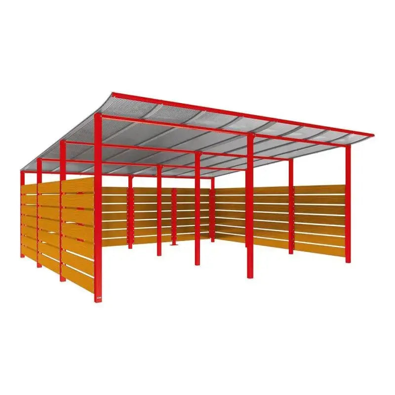 Abri conteneurs modulo-Rouge-4 800 mm-bois lasuré Chêne clair-5000 mm