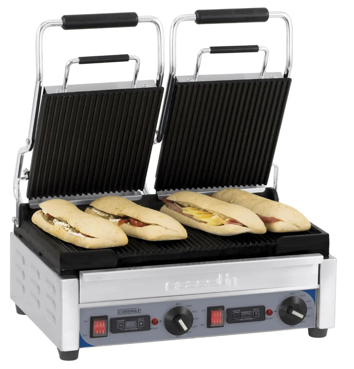 Grill Panini double Premium Rainurée - Rainurée avec minuteur Casselin