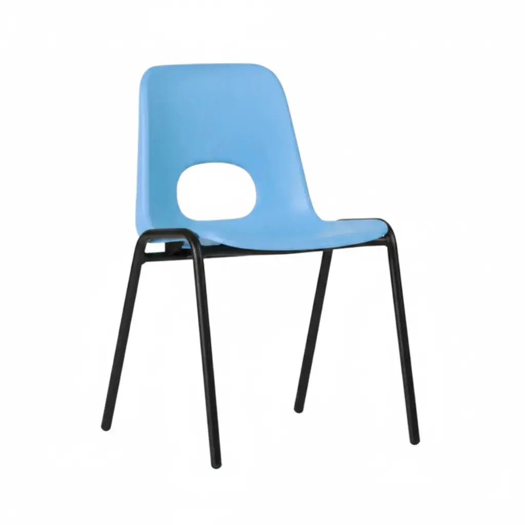 Chaise à coque empilable Bologne piètements noir, coque bleu ciel