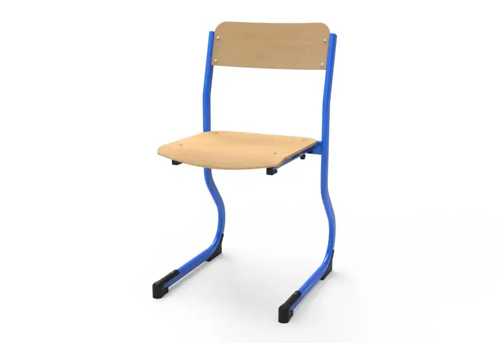 Chaise élève CAT empilable, piètement peint en bleu, marque SDM