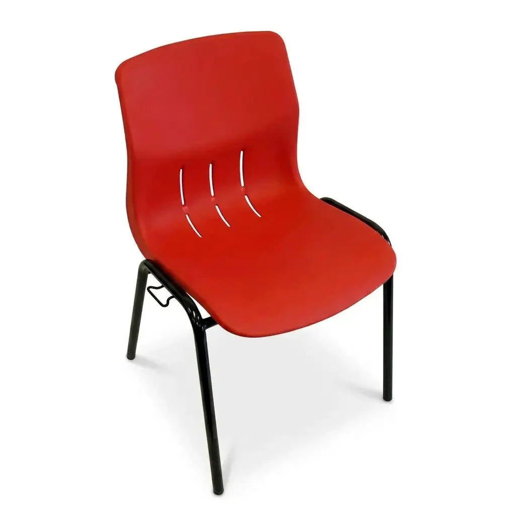 Chaise coque Kaline rouge avec piétement noir pour salle des fêtes
