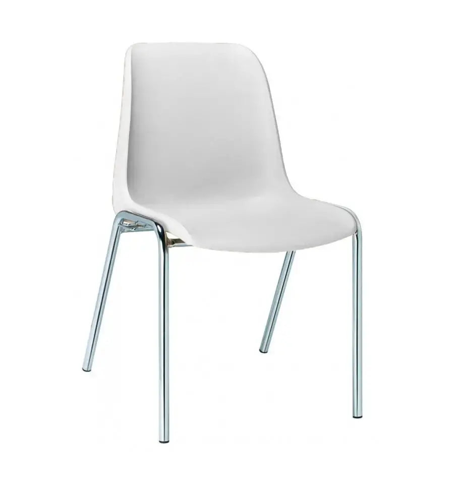 Chaise coque Hélène blanc RAL 9003, piétement chromé