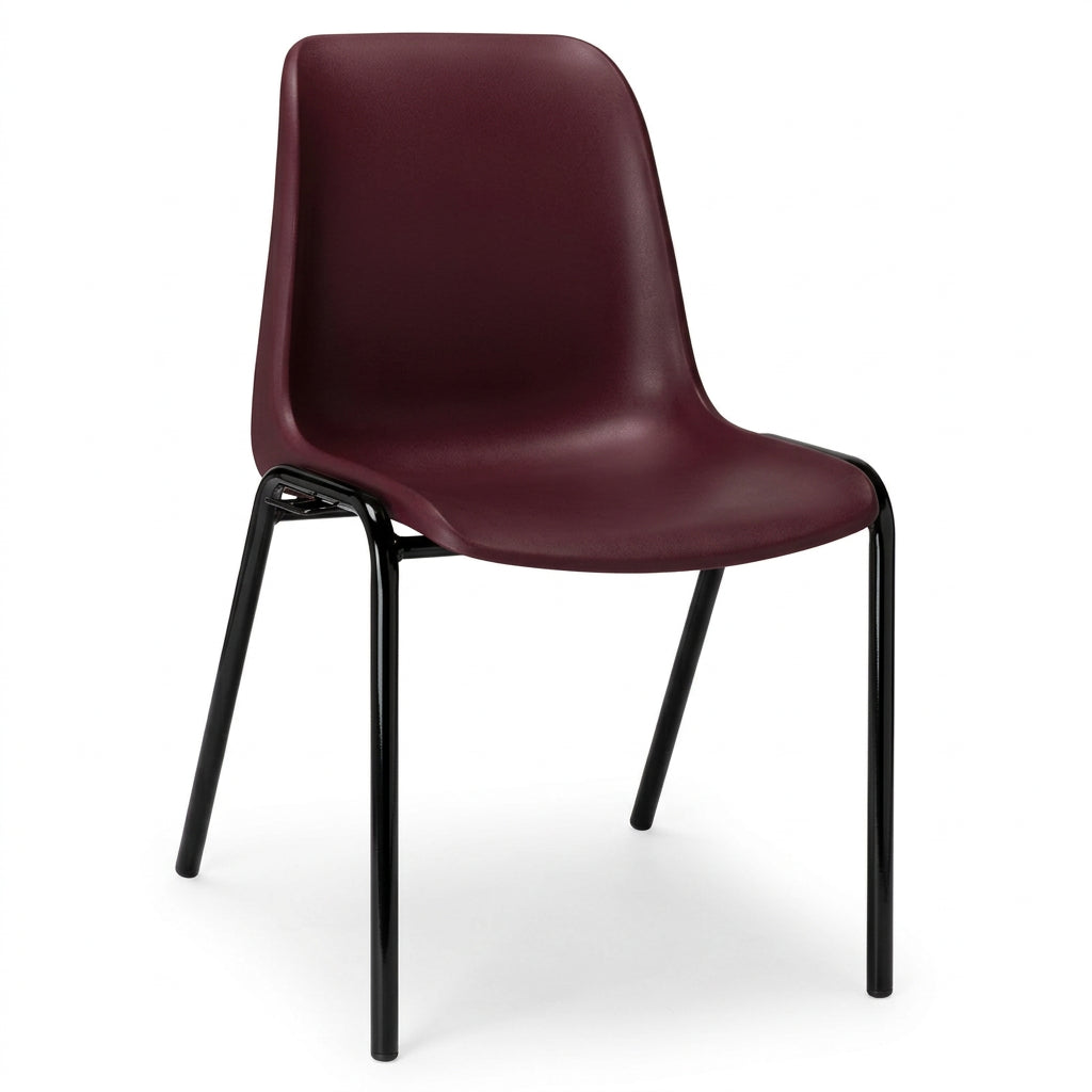 Chaise plastique Hélène coque rouge vin RAL 3005, pieds noirs, M2 ou M4