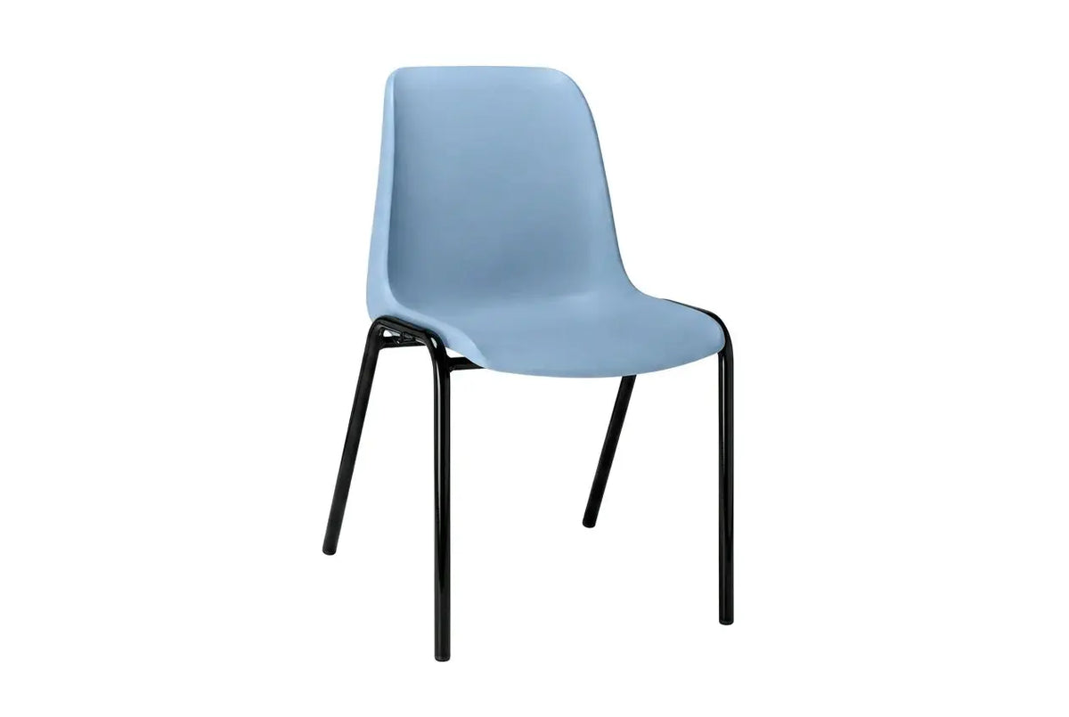 Chaise coque renforcée Hélène bleu lavande, piétement noir, usage intensif
