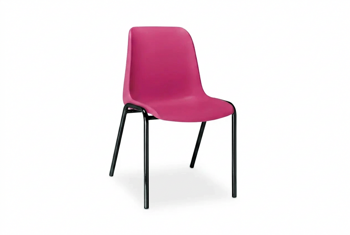 Chaise empilable Hélène coloris rose télémagenta RAL 4010 sur pieds noirs
