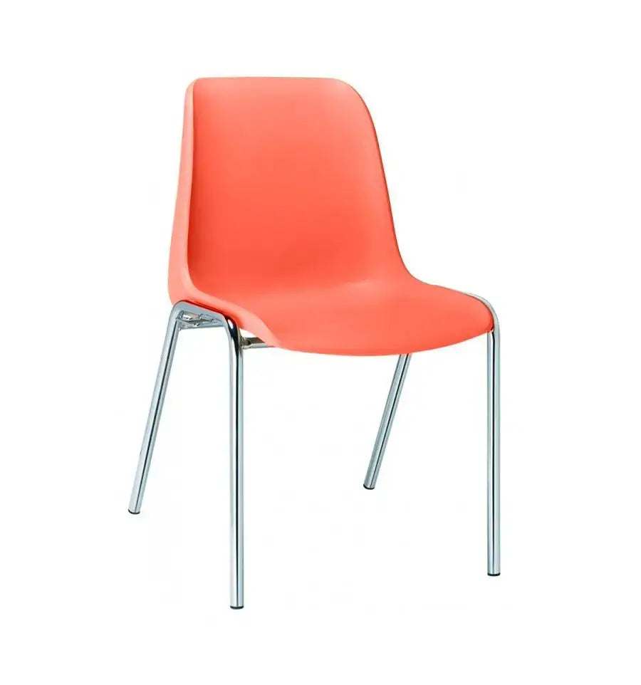 Chaise coque Hélène saumon, piétement chromé