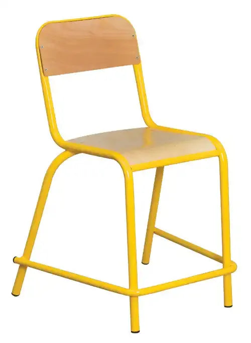 Chaise haute SE assise 60 cm avec barre repose-pieds, hêtre et tube acier