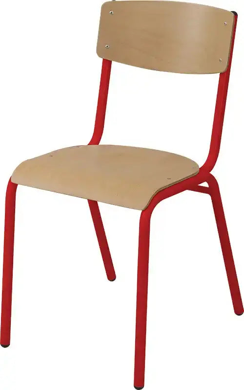 Chaise de classe Owen piètement rouge et hêtre vernis