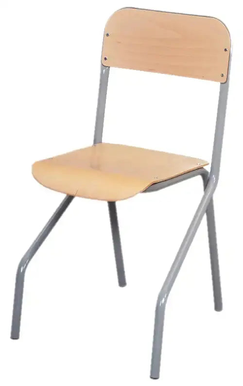 Chaise scolaire Mathéo 4 pieds en tube rond Ø 25 mm, assise et dossier en hêtre