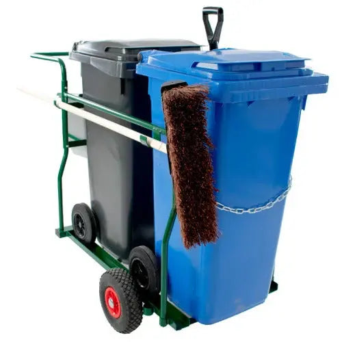 Chariot professionnel équipé balai, pelle et petite poubelle 21L