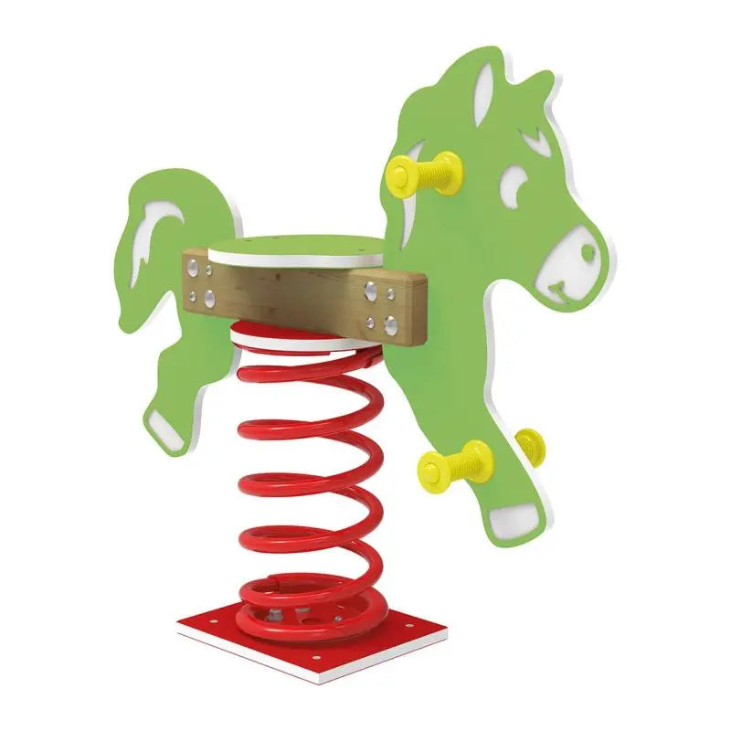 Cheval à ressort vert pour aire de jeux, enfants de 2 à 6 ans