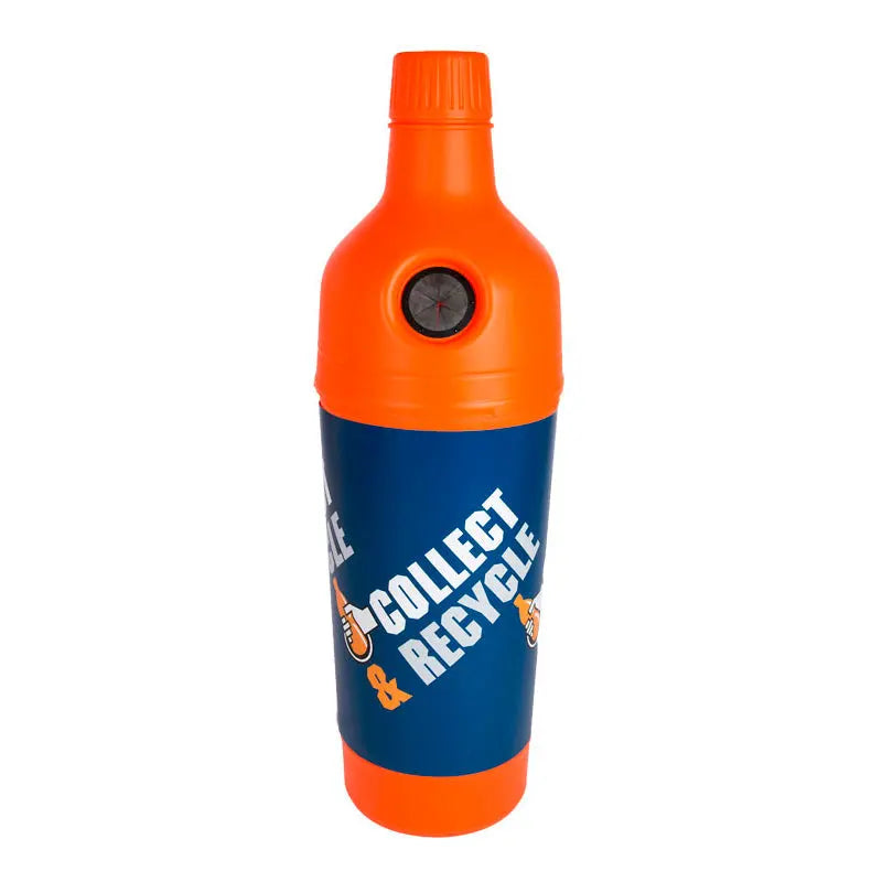 Collecteur de bouteilles plastique PETman 210 L orange en forme de bouteille géante, Vepa Bins – France Collectivités