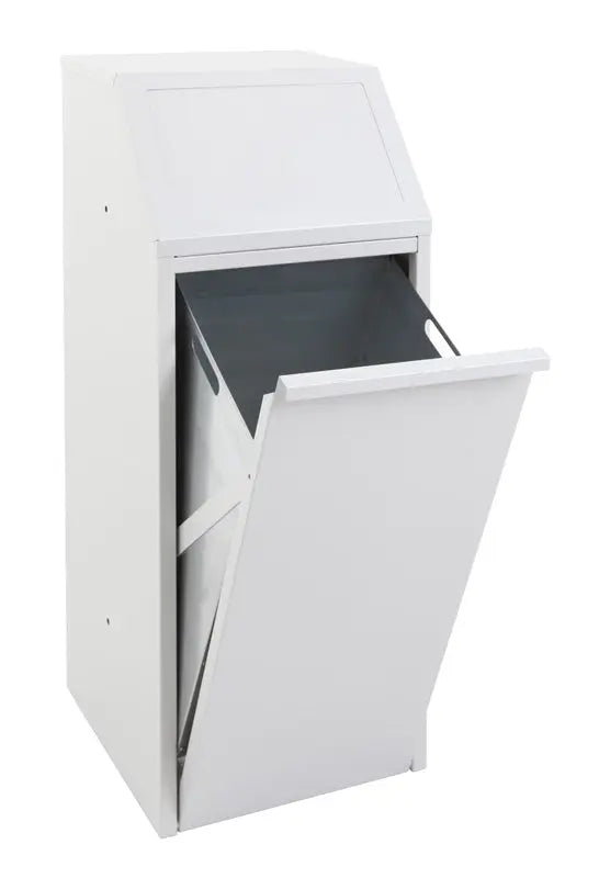 Collecteur de tri 70 L gris porte avant ouverte sur le seau intérieur en métal – France Collectivités