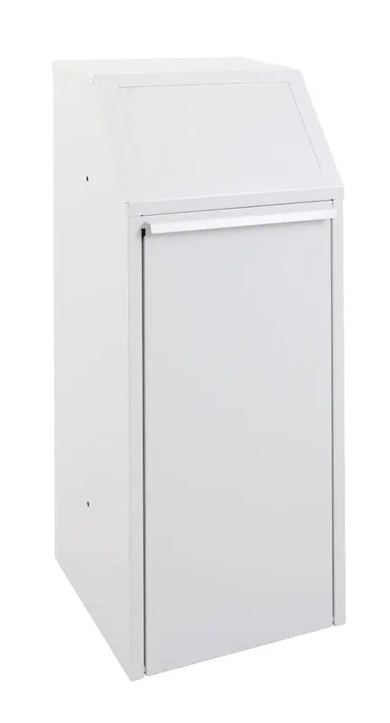 Collecteur de tri sélectif 70 L en acier gris avec ouverture push, vue de face, Vepa Bins – France Collectivités