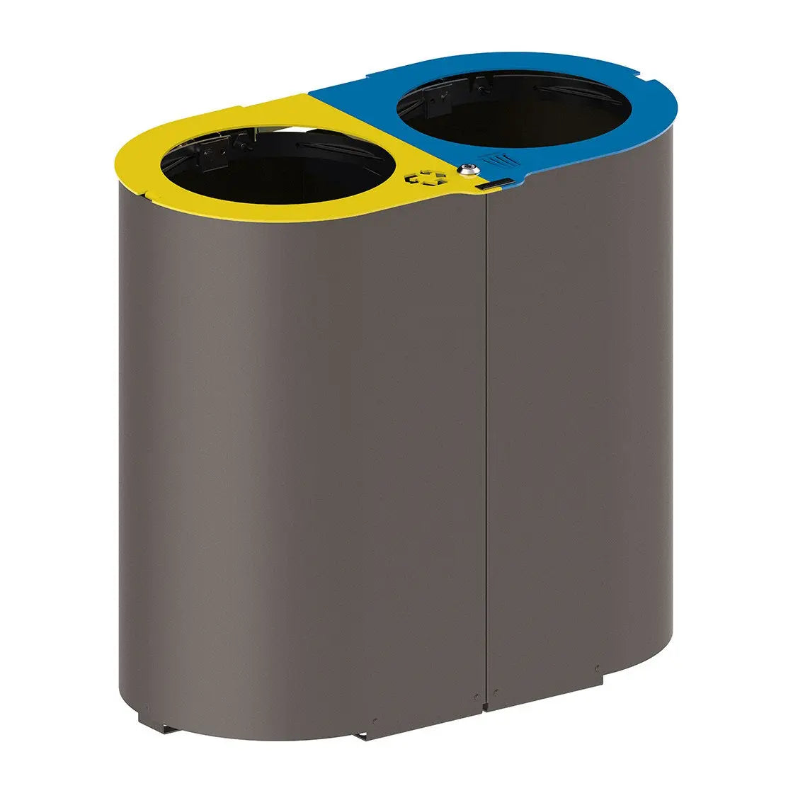 Corbeille Rome Tri sélectif 2 x 60 litres, Gris city, Sans seau, 2 x 60 L, Jaune et bleue – France Collectivités