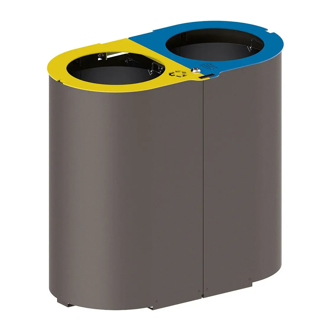 Corbeille Rome Tri sélectif 2 x 60 litres en version Gris city, Avec seaux, 2 x 50 L, Jaune et bleue