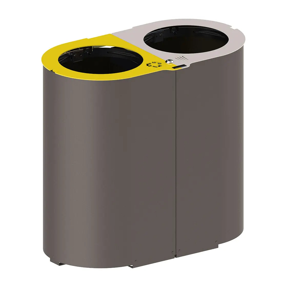Vue produit : Corbeille Rome Tri sélectif 2 x 60 litres, Gris city, Sans seau, 2 x 60 L, Jaune et grise